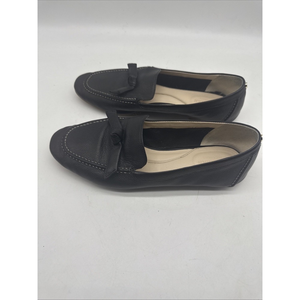 Ann Taylor Loafers Womens 7.5 Black‎ Leather Bow Slip On Flats Classic Preppy